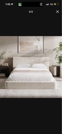 Cream Upholstered Platform Bed Frame Queen