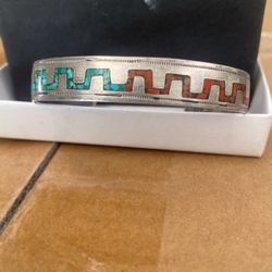 Silver Bangle Turquoise Inlay