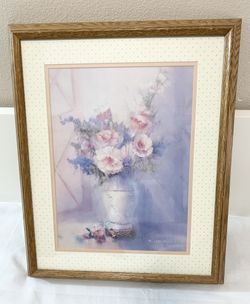 Vintage 1980s Lithograph - Gold Vase with Flowers Romantic Wall Art Paul Matthew
