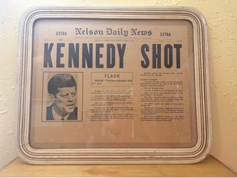 Vintage 1963 Nelson Daily News Kennedy Shot Newspaper Framed Print