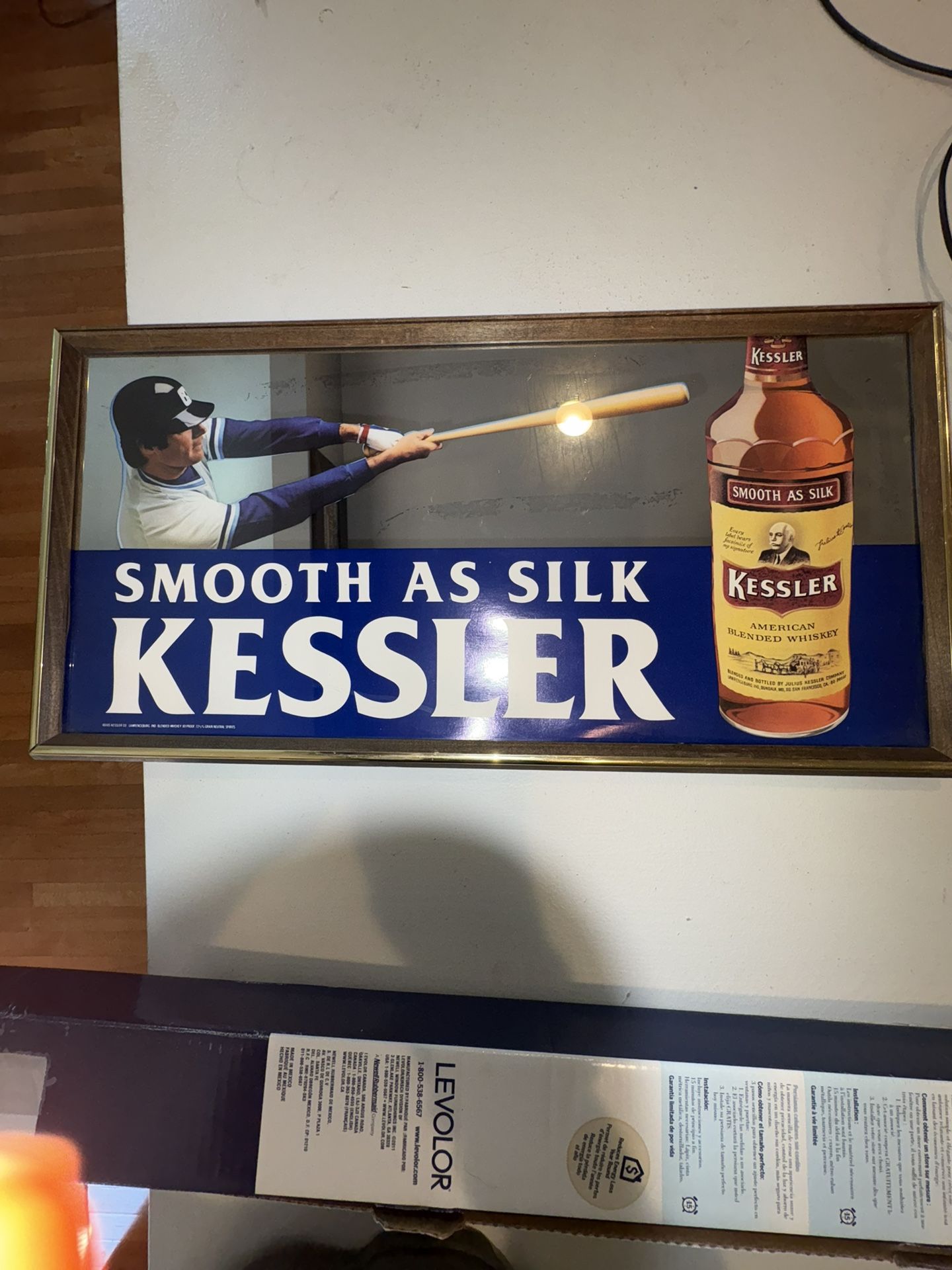 Vintage smooth as sell, Kessler Whiskey glass mirror, Sign Baseball hanging man cave 