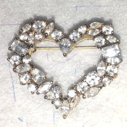 Large 925 Multi Stone Heart Brooch Vintage