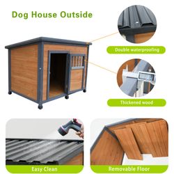 45large solid wood dog house, waterproof PVC plastic roof, breathable wooden doors