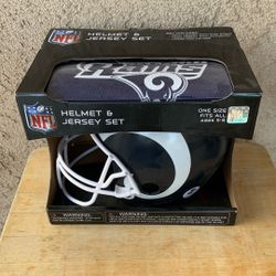NFL LOS ANGELES RAMS (VINTAGE COLOR) HELMET & JERSEY SET ONE SIZE FITS ALL AGES 5-9