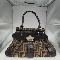 Vintage Fendi Zucca Monogram Top Handle HandBag With Gold Tone Turn Lock