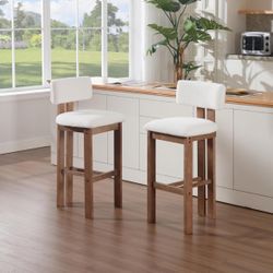 Guyou 30" Sherpa Barstools Set of 2, Mid Century Modern White Upholstered Boucle Bar Stools with Curved Back