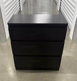 IKEA MODERN DESIGN BLACK BROWN OAK FINISH 3-DRAWER CHEST DRESSER IN EXCELLENT CONDITION