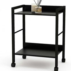 2-Tier Rolling Utility Cart with Rustic Black Shelves and Black Metal Frame, Industrial Mobile Storage Trolley on Wheels for Kitchen, Office, Bathroom
