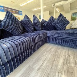 ✨ ROYALTY TREATMENT AWAITS YOU! ✨  🏆 Sectional  Sofa— Luxurious, Comfy & Affordable!  🛋️ Meet the Blue Corduroy Cloud Sectional — you