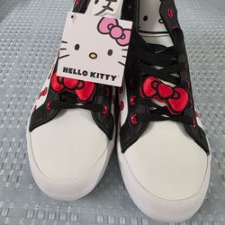 Hello Kitty Kids High-Top Sneakers in White, Black & Red Size 8