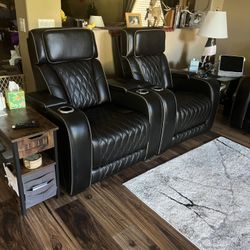 DUAL POWER RECLINE SOFA WITH DROP TABLE AND 2 Recliner Chairs