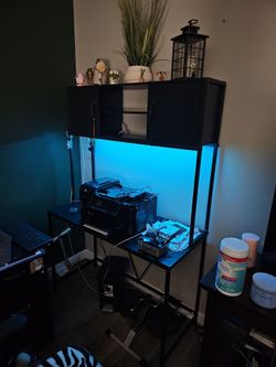 Desk from Amazon slightly used black and has an additional piece that screws on to first pic. The #2 photo connects to make 1 long desk or L shaped de