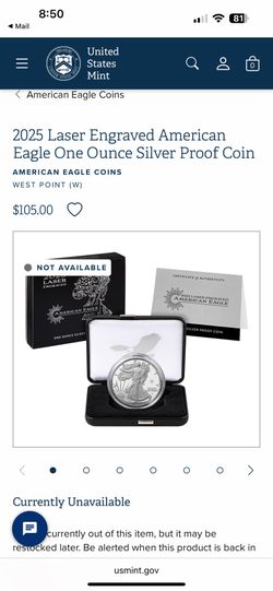 2025 Laser Engraved American Eagle One Ounce Silver Proof Coin