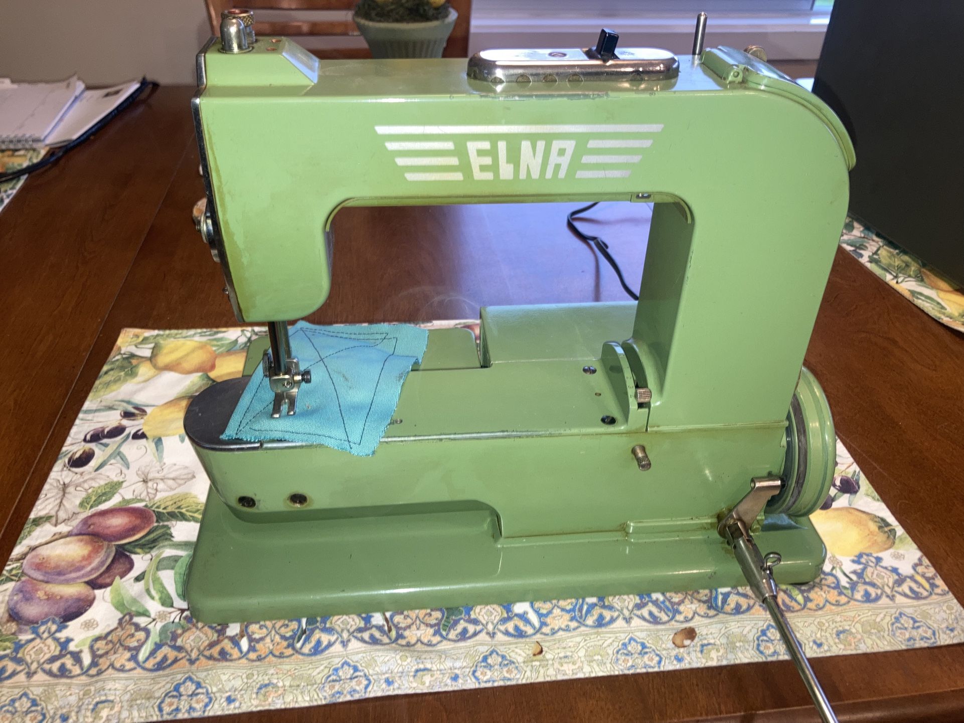 Elna # 1 (Grasshopper) sewing Machine With Carry Case, Knee Rod, And Original Instruction Book