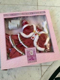 Collectible Memories Vintage 16" Christmas Porcelain Doll Outfit Set