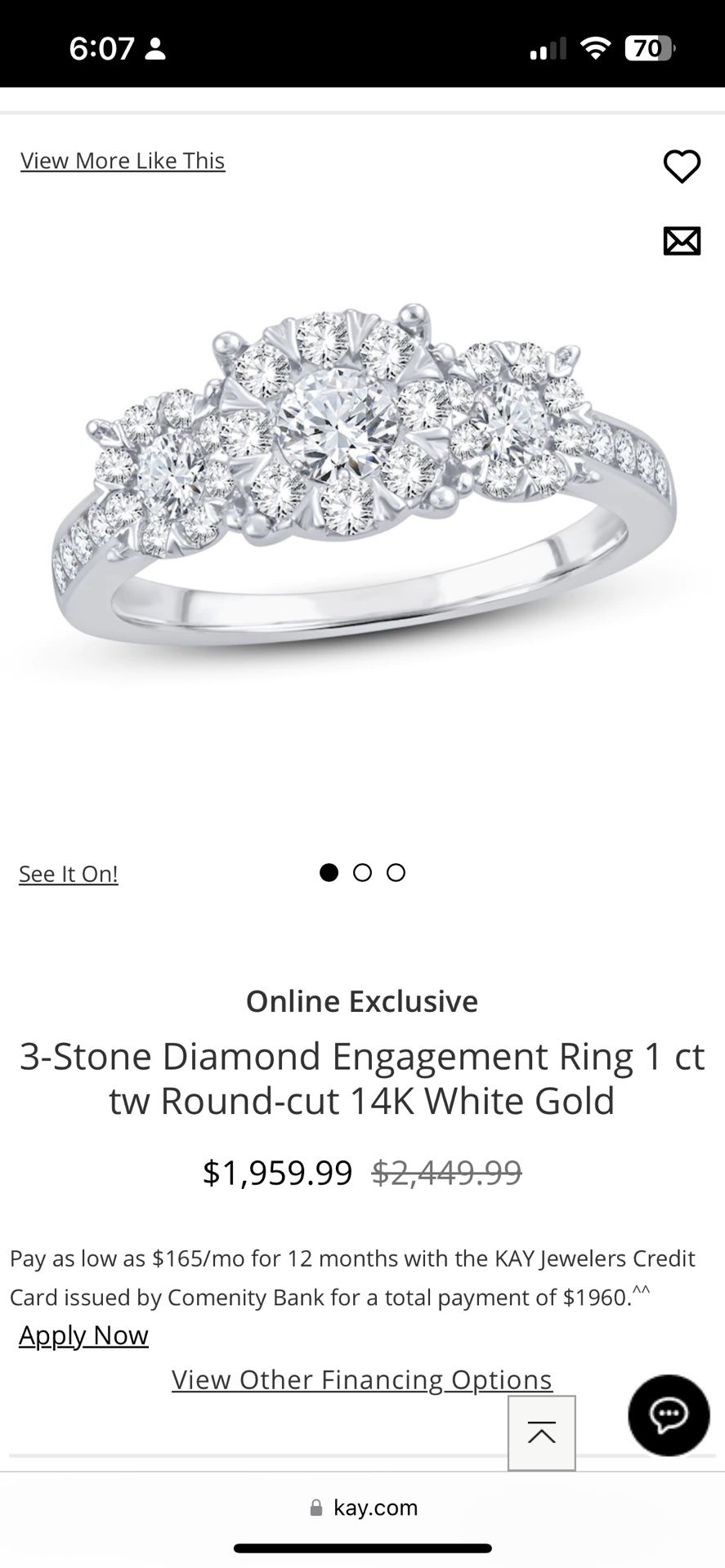 Diamond 3-Stone Ring Round-cut 14K White Gold