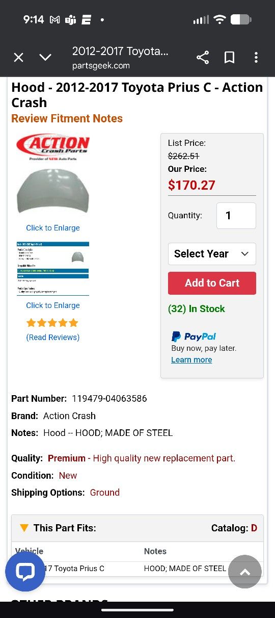Toyota Prius Hood 2012... Aluminum.