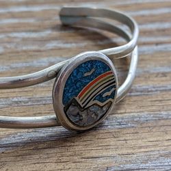 Vintage Handmade Sterling Silver Southwestern Bangle Bracelet 
