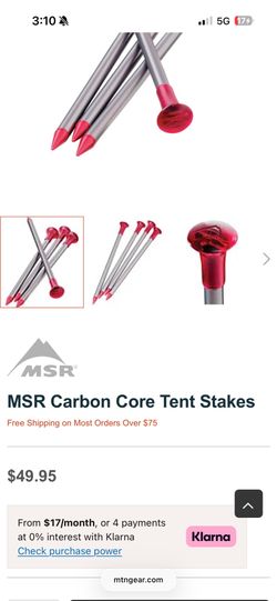 MSR tent stakes, carbon core