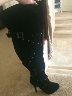 Thigh high, black, studded boots