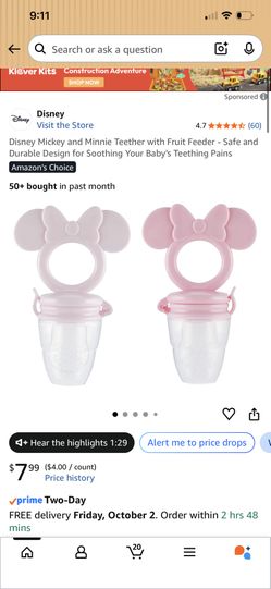 Disney Mickey and Minnie Teether with Fruit Feeder - Safe and Durable Design for Soothing Your Baby's Teething Pains