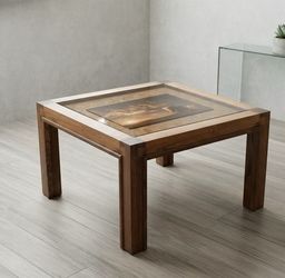 Dark Wood Dining Table with Glass Top