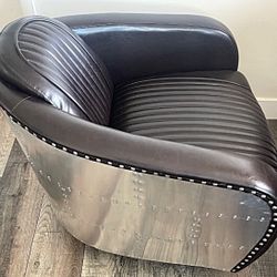 Aviator Chair- Expresso Brown  With Exquisite Aluminum Wrap & Metal Stud Detail