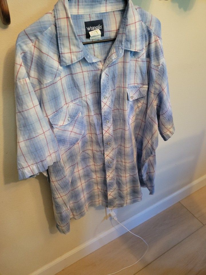 Wrangler Men Western Shirt Size 4X Blue Black White Plaid Pearl Snaps