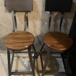 Steel Wood Chair/stool -Pair