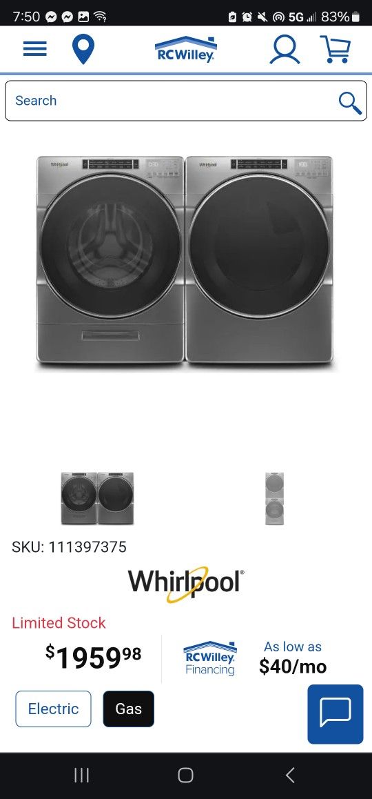 Whirlpool Washer And Dryer (Gas) Heavy Duty 