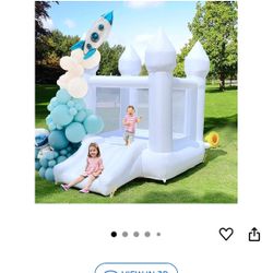 White Bounce House Indoor Outdoor Bouncy Castle for Kids 2-8 Oxford Toddler Bounce House with Slide Balloon & Blower,103 x 71 x 90 inch,Children's Bir
