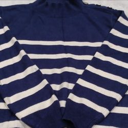 Navy Blue White Striped Knit Sweater Size X