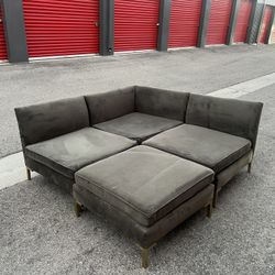 Modern 4-Piece Modular Sectional + Ottoman | Charcoal Velvet