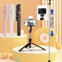 Black Colour   Large Size Mobile Photography Accessories Selfie Stick Tripod 170cm Extendable Selfie Stick Tripod With LED Light, Umbrella Bracket