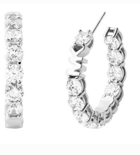 Michael Kors Silver-Tone Hoop Cubic Zirconia Earrings