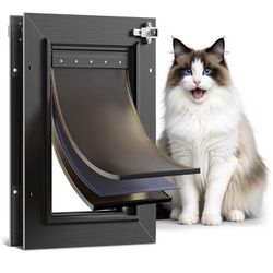 Small Black Aluminum Pet Door for Cats & Dogs - 3 Flaps, Lockable