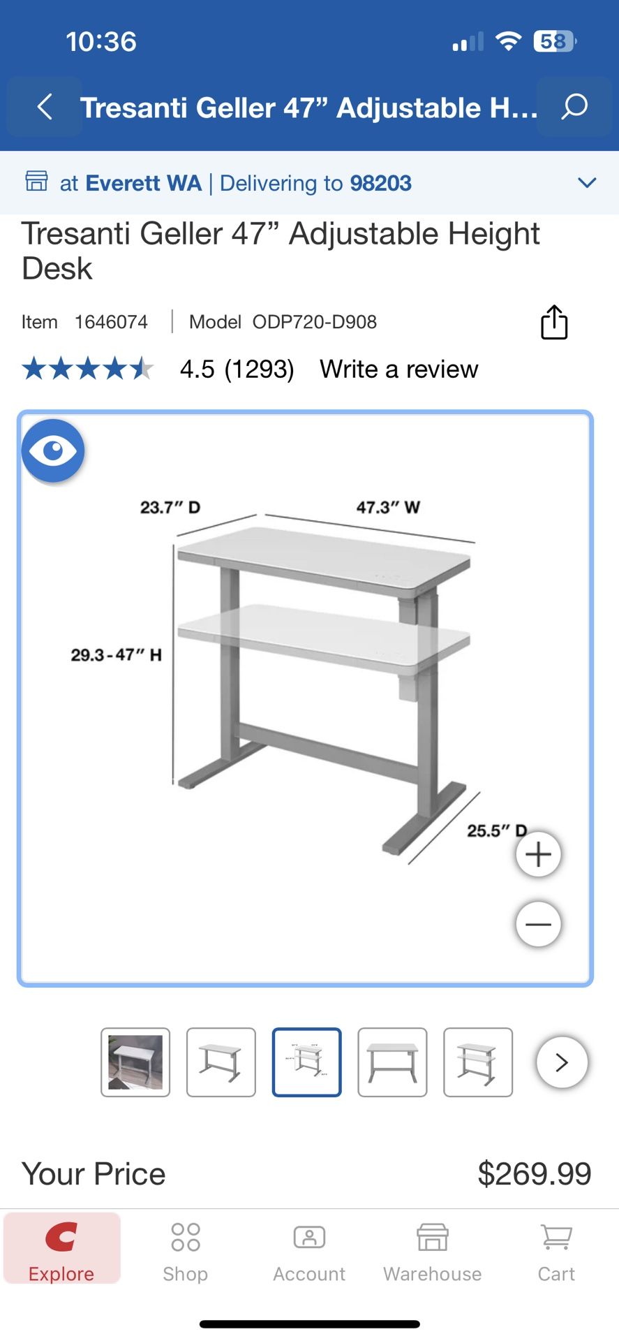 Open box, Tresanti Geller 47” Adjustable Height Desk. Was never assembled.