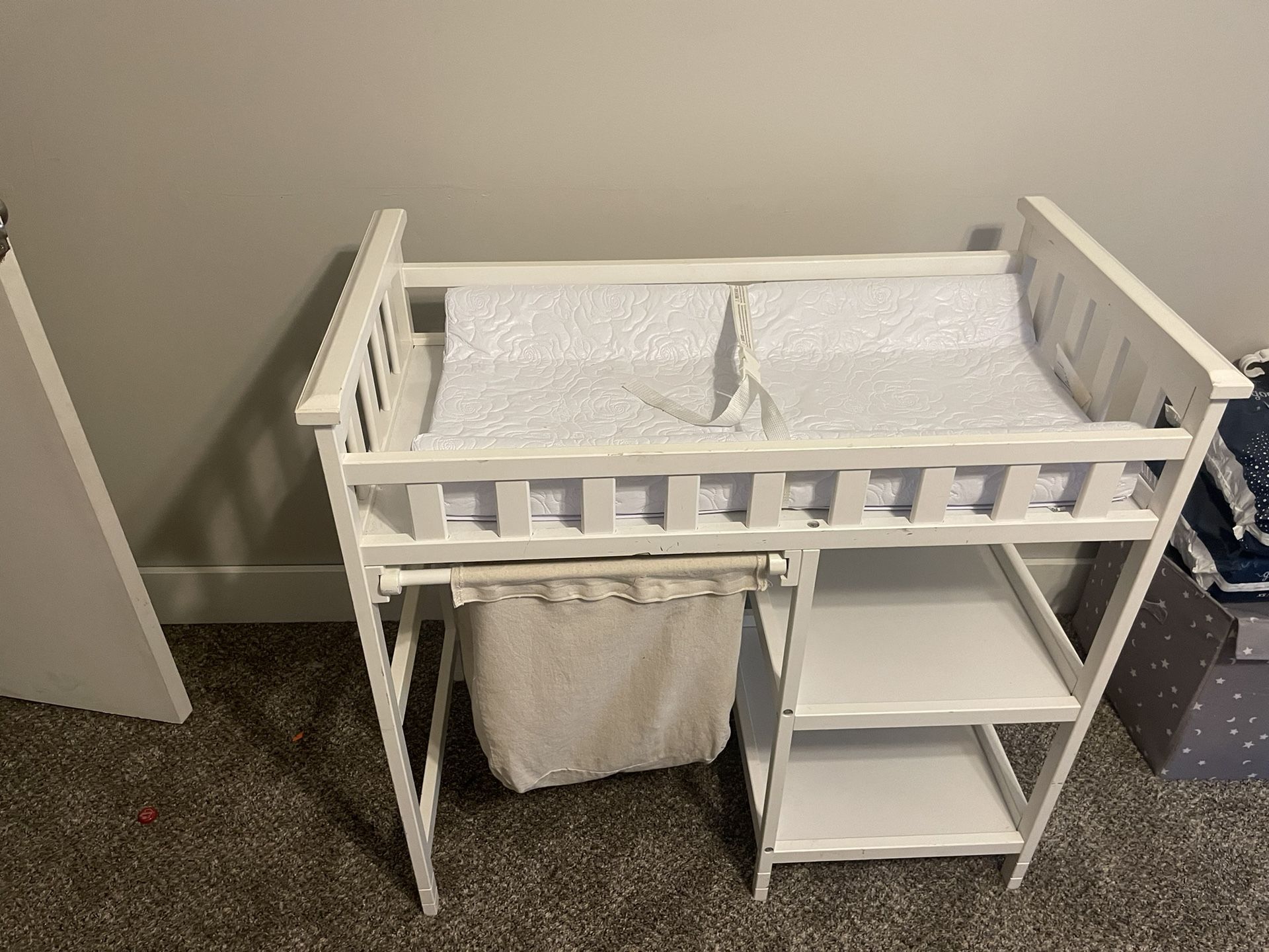 Changing Table With Sliding Laundry Basket And Changing Pad