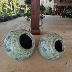 Leaning Butterfly Clay Pots (Planters) Plants,Pottery,Talavera $120 por las 2