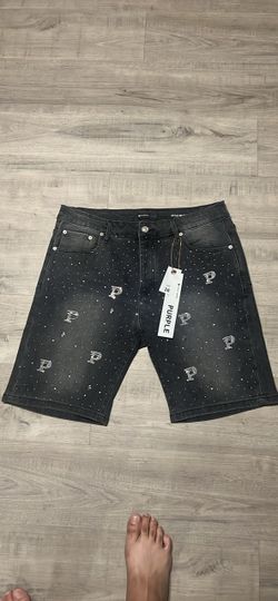 Purple Brand Denim Shorts with Crystal Monogram
