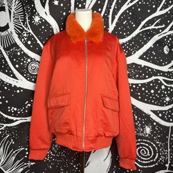 Faux Fur Collar Aviator Bomber Jacket - Orange 