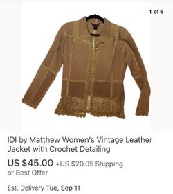 Leather jacket with Crochet Detailing size large