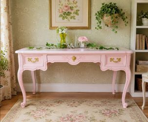 Vintage Light Pink Hammary French Provincial Desk