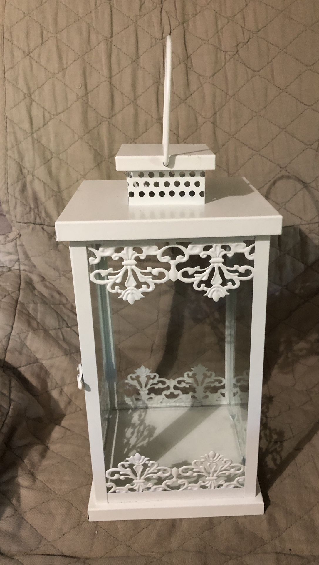 White Metal Hanging Candle Lantern