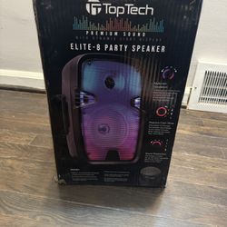 Toptech elite-8, 8" bluetooth speaker with flame lights, wireless microphone, 10m range