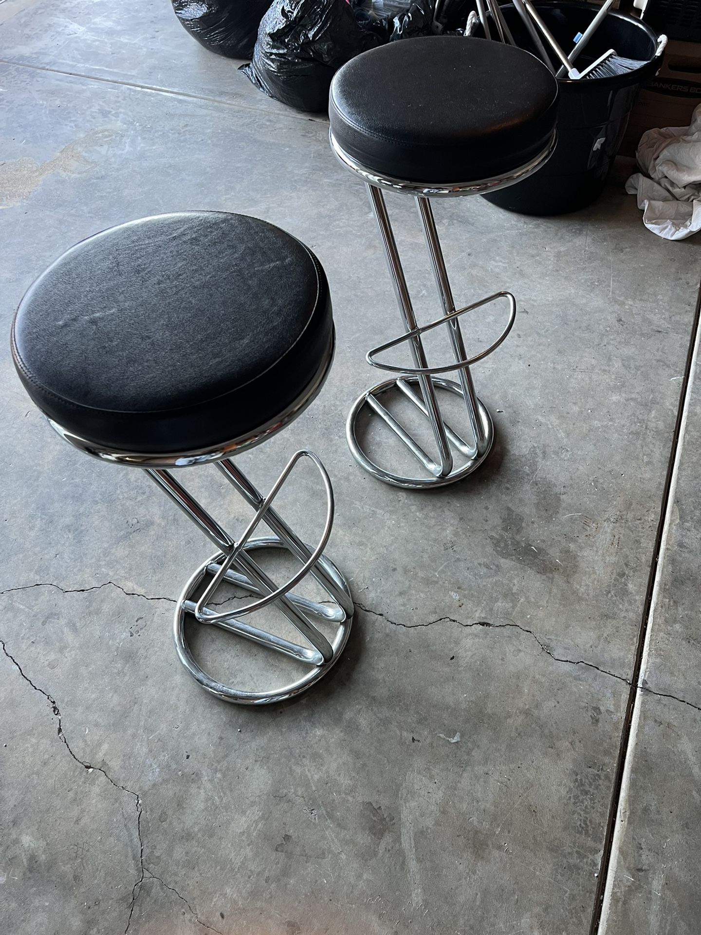 Bar Stools Black with Metal Frame & Footrest