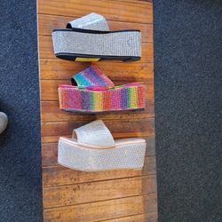 Size 6 Multicolored High Platfromed Slip On Sandals