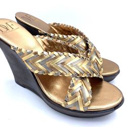 DIANE VON FURSTENBERG GOLD BEIGE BROWN WEDGES SIZE- 11