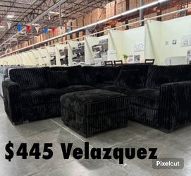 ✅️✅️ 4pc Black  corduroy fabric upholstered sectional sofa with ottoman ✅️✅️