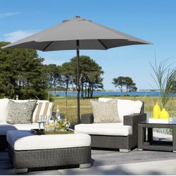 7.5FT Patio Umbrella Outdoor Market Table Umbrella with 6 Sturdy Ribs, Push Button Tilt & Crank for Garden/Lawn/Deck/Backyard/Pool/Beach, Gray